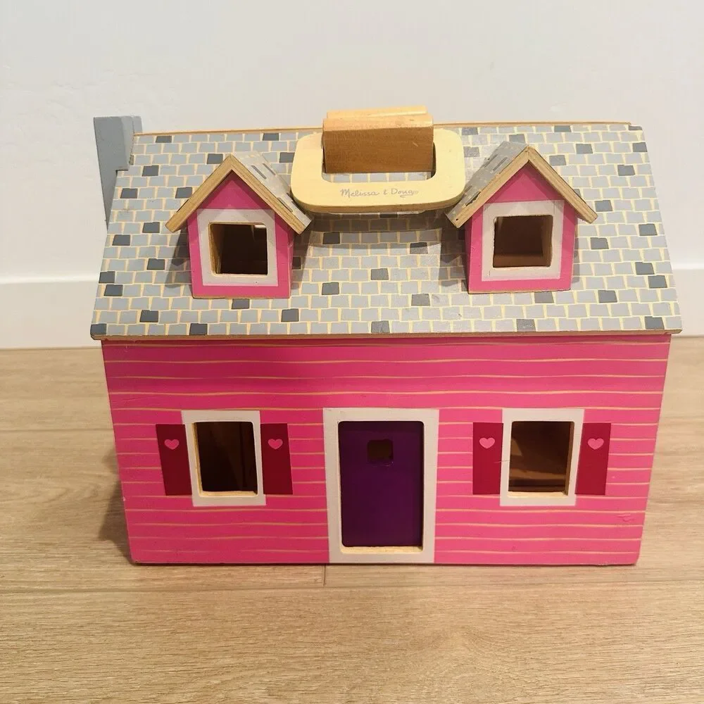 Melissa & Doug Fold Go Wooden Dollhouse Furniture Accessories Pink Wooden 3701
